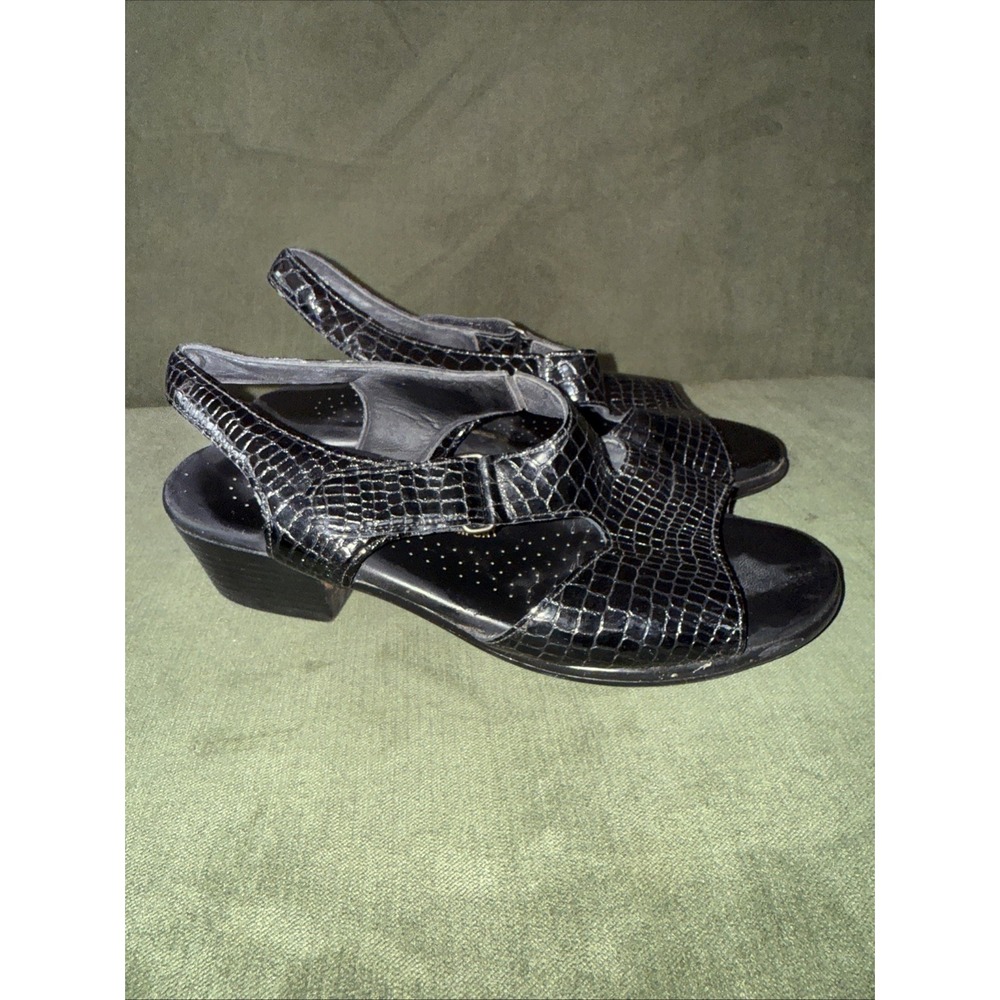 SAS Suntimer Sandal Womens Size 6.5 W Black Croc Leather Tripad Comfort Shoe USA